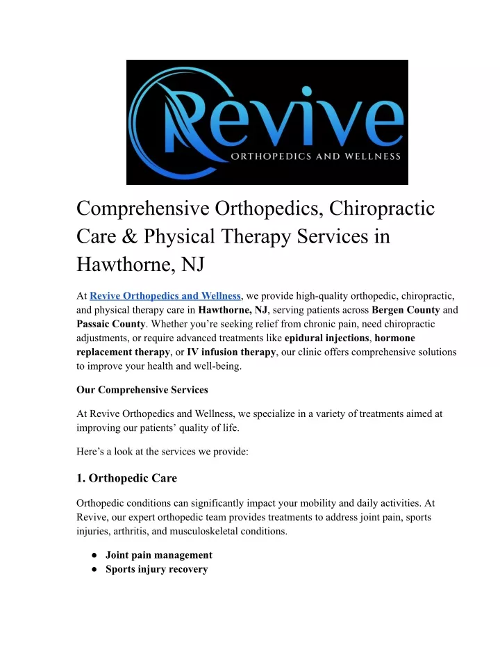 comprehensive orthopedics chiropractic care