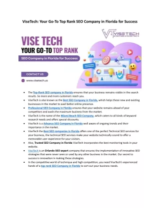ViseTech: Your Go-To Top Rank SEO Company in Florida for Success