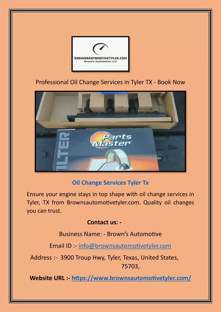 professional oil change services in tyler tx book