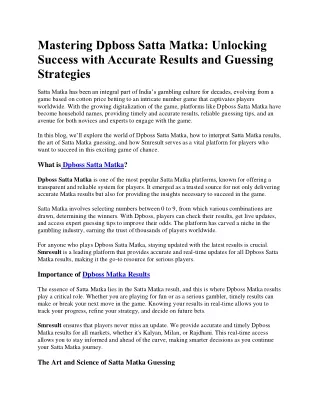 Mastering Satta Matka Success with Accurate Results