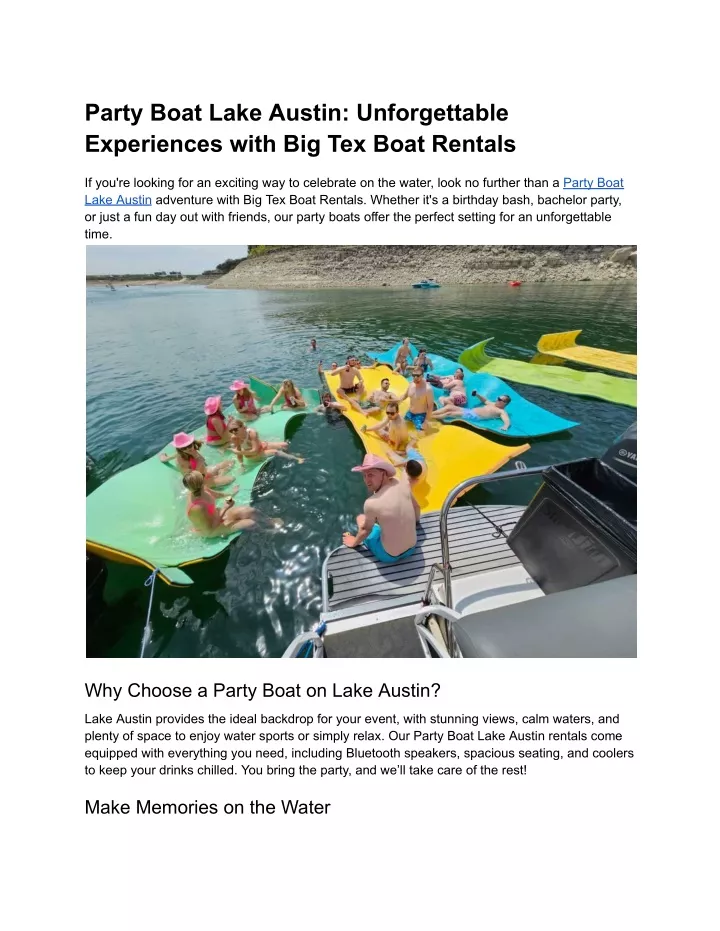 party boat lake austin unforgettable experiences