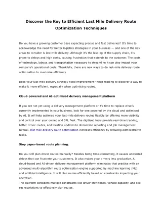 Discover the Key to Efficient Last Mile Delivery Route Optimization Techniques