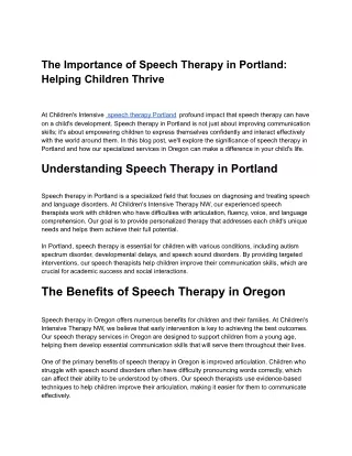 the importance of speech therapy in portland
