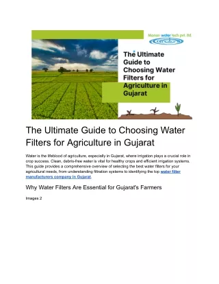 The Ultimate Guide to Choosing Water Filters for Agriculture in Gujarat