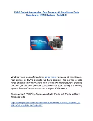 HVAC Parts & Accessories _ Best Furnace, Air Conditioner Parts Suppliers for HVAC Systems _ PartsHnC