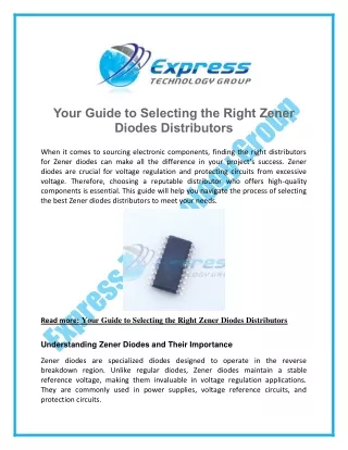 Your Guide to Selecting the Right Zener Diodes Distributors