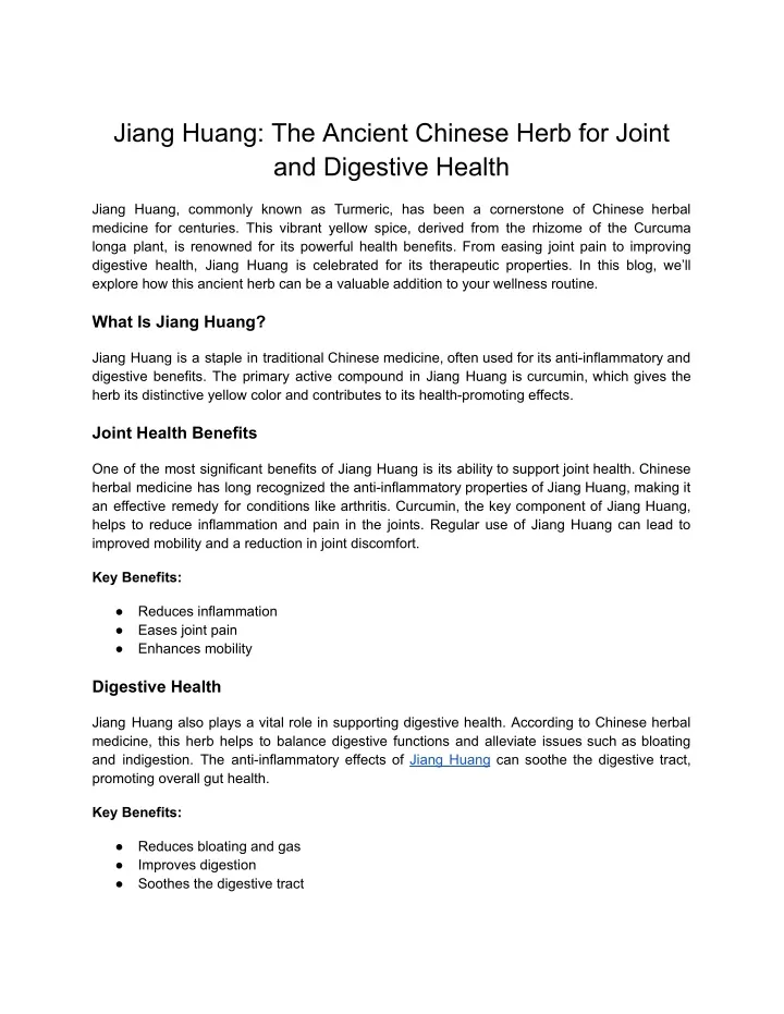 jiang huang the ancient chinese herb for joint