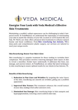 Energize Your Look with Veda Medical’s Effective Skin Treatments