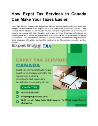 How Expat Tax Services in Canada Can Make Your Taxes Easier