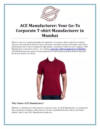 Top Corporate T-Shirt Manufacturer in Mumbai for Premium Quality Apparel