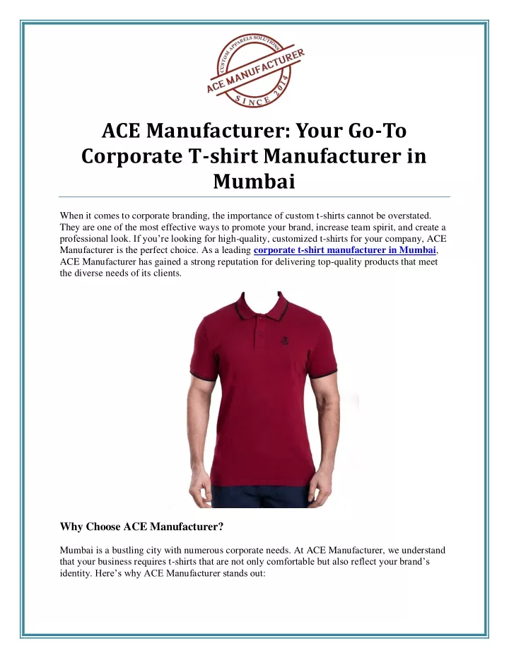 ace manufacturer your go to corporate t shirt