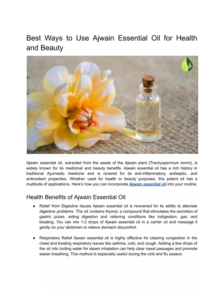 best ways to use ajwain essential oil for health