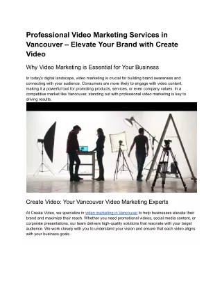 Professional Video Marketing Services in Vancouver Elevate Your Brand with Create Video