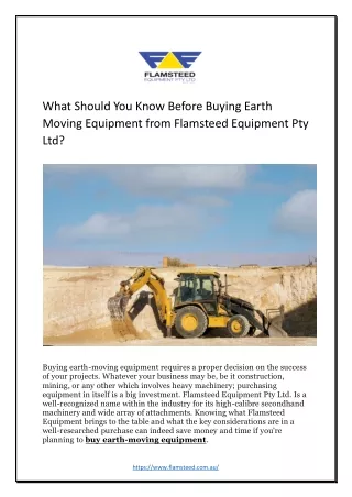 What Should You Know Before Buying Earth Moving Equipment from Flamsteed Equipme