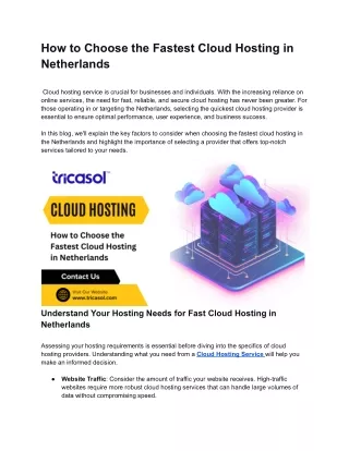 How to Choose the Fastest Cloud Hosting in Netherlands (1)