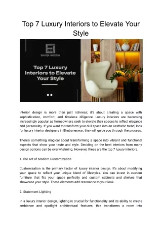 Top 7 Luxury Interiors to Elevate Your Style - Envita Interio