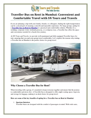 Convenient Traveller Bus on Rent in Mumbai for Group Travel