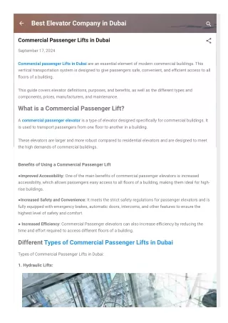 Commercial Passenger Lifts in Dubai