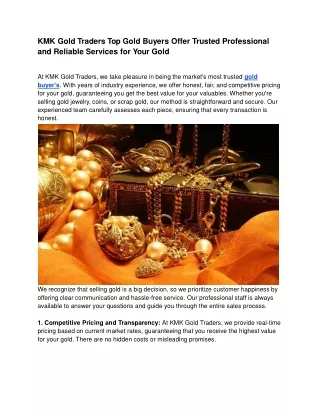 KMK Gold Traders Top Gold Buyers Offer Trusted Professional and Reliable Services for Your Gold