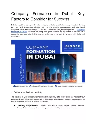 Company Formation in Dubai Key Factors to Consider for Success