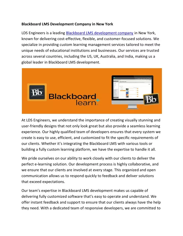 blackboard lms development company in new york