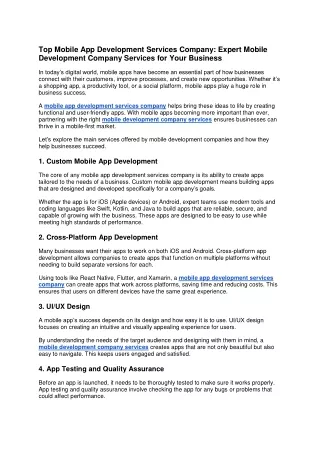 Top Mobile App Development Services Company: Expert Mobile Development Company