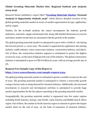 Global Grouting Materials Market Size: Regional Outlook and Analysis 2024-2036