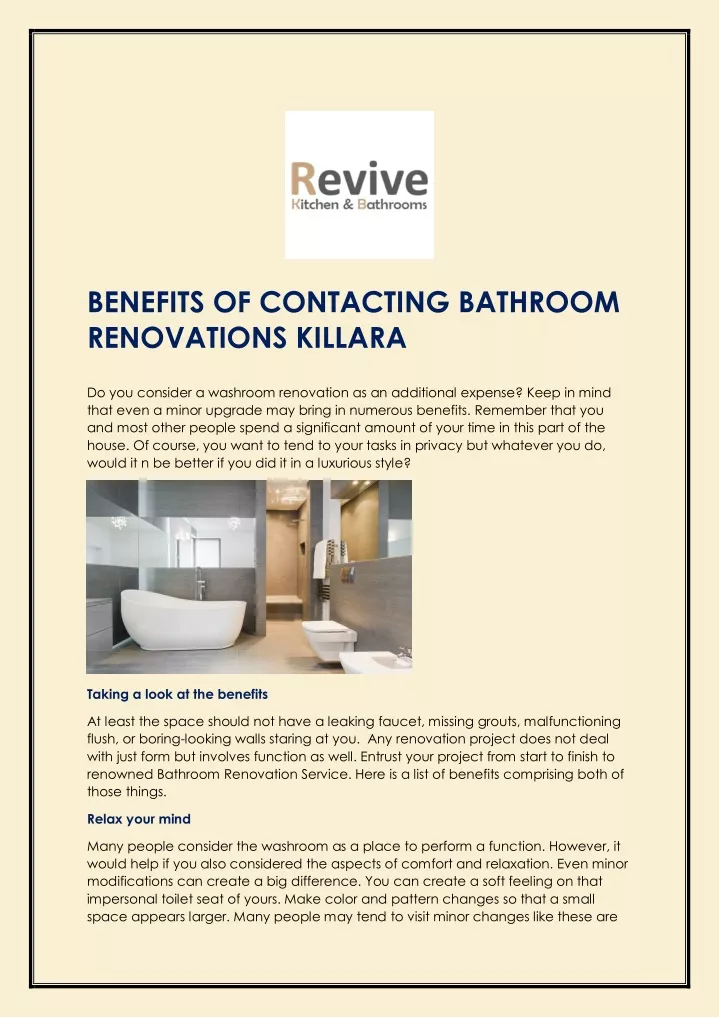 benefits of contacting bathroom renovations