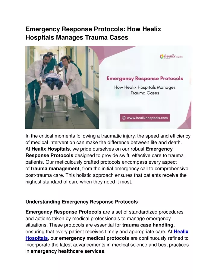 emergency response protocols how healix hospitals