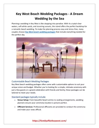 Key West Beach Wedding Packages - A Dream Wedding by the Sea