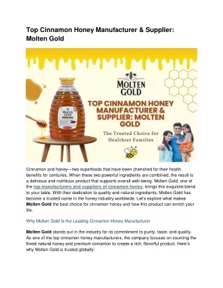 Top Cinnamon Honey Manufacturer & Supplier: Molten Gold