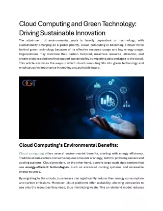 cloud computing and green technology driving
