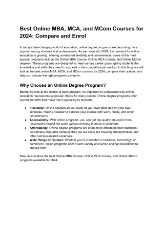 best online mba mca and mcom courses for 2024