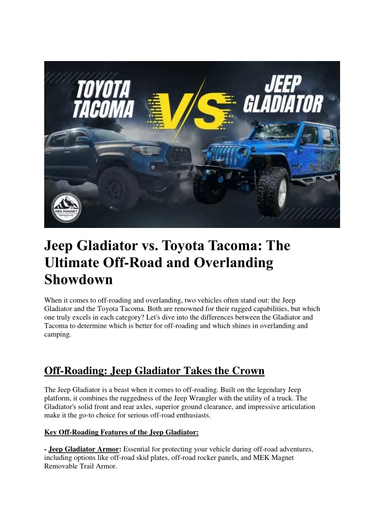 jeep gladiator vs toyota tacoma the ultimate