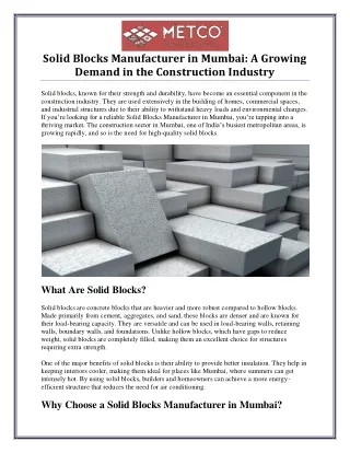 Solid Blocks Manufacturer in Mumbai for Construction Needs