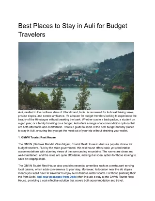 Auli tour packages from Delhi