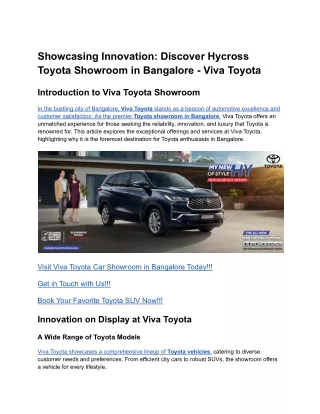 Showcasing Innovation_ Discover the Hycross at Toyota Showroom in Bangalore - Viva Toyota