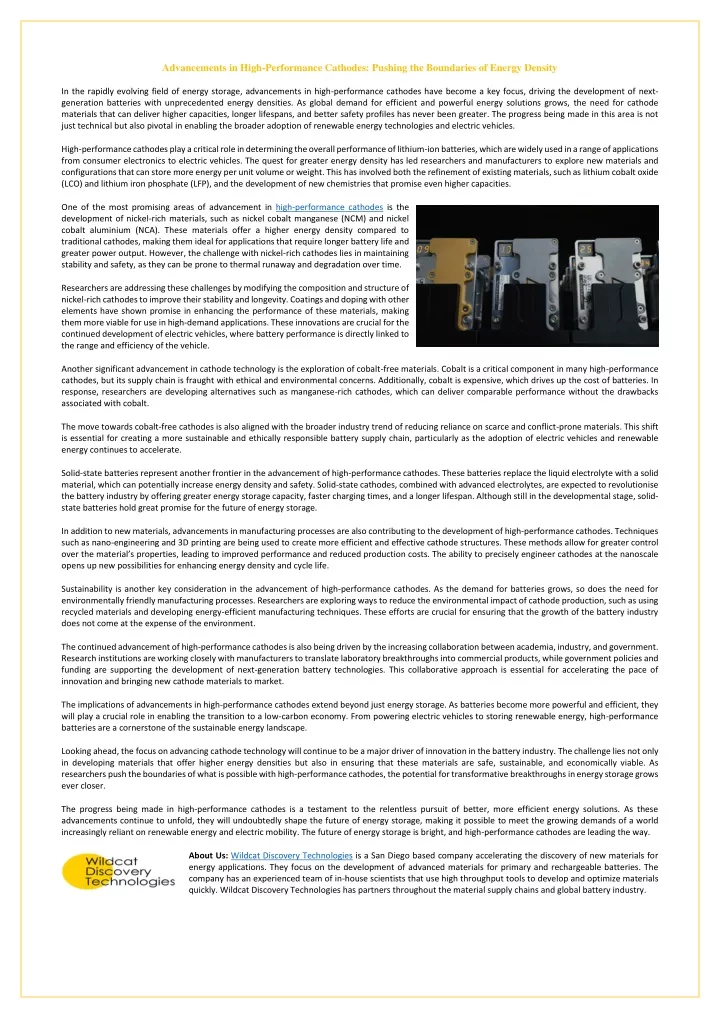 advancements in high performance cathodes pushing