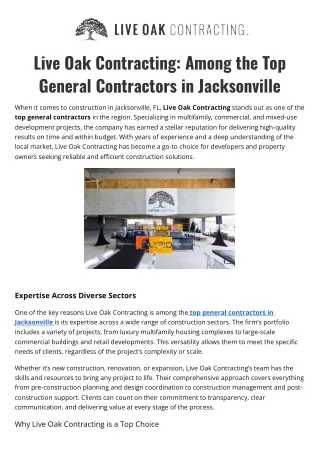 Live Oak Contracting: Among the Top General Contractors in Jacksonville