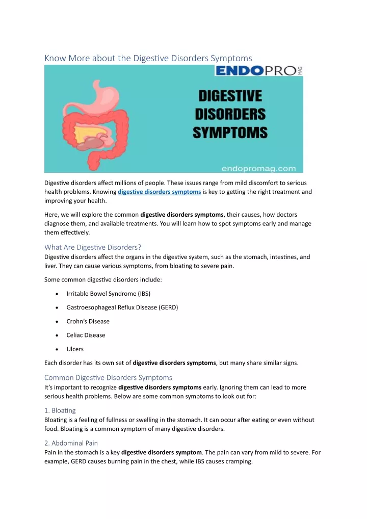 know more about the digestive disorders symptoms