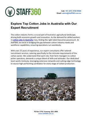 Explore Top Cotton Jobs in Australia with Our Expert Recruitment