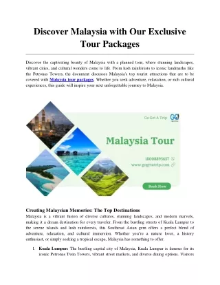 Discover Malaysia with Our Exclusive Tour Packages