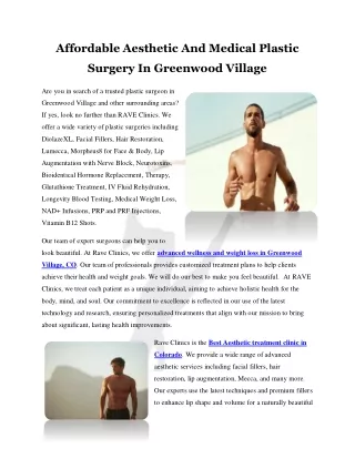 Affordable Aesthetic And Medical Plastic Surgery In Greenwood Village