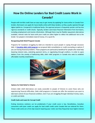How Do Online Lenders for Bad Credit Loans Work in Canada