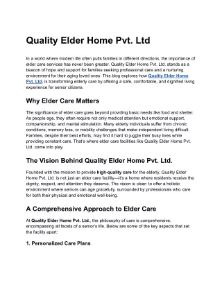 Quality Elder Home Pvt LTD