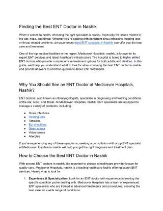 Finding the Best ENT Doctor in Nashik