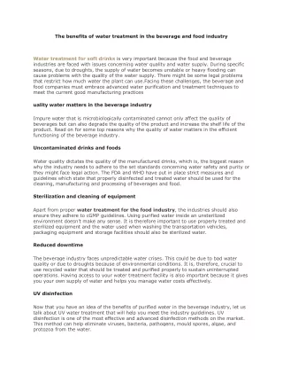 The benefits of water treatment in the beverage and food industry