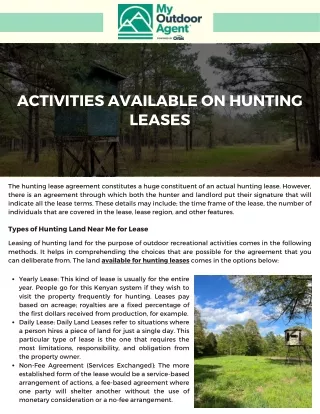 activities available on hunting leases
