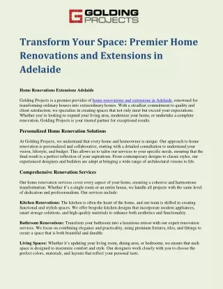 Transform Your Space: Premier Home Renovations and Extensions in Adelaide