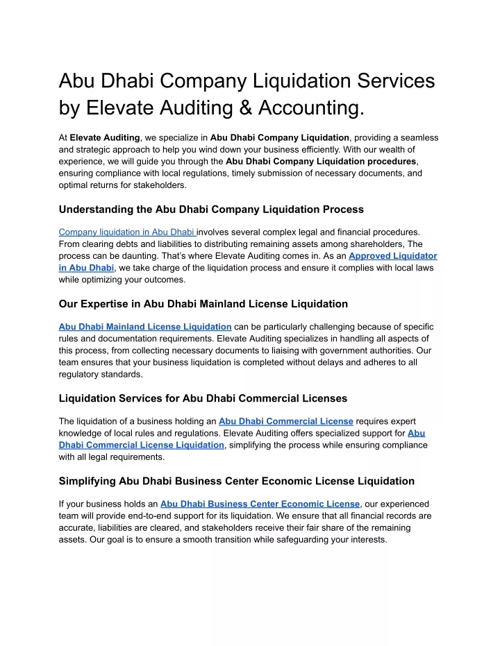 abu dhabi company liquidation services by elevate